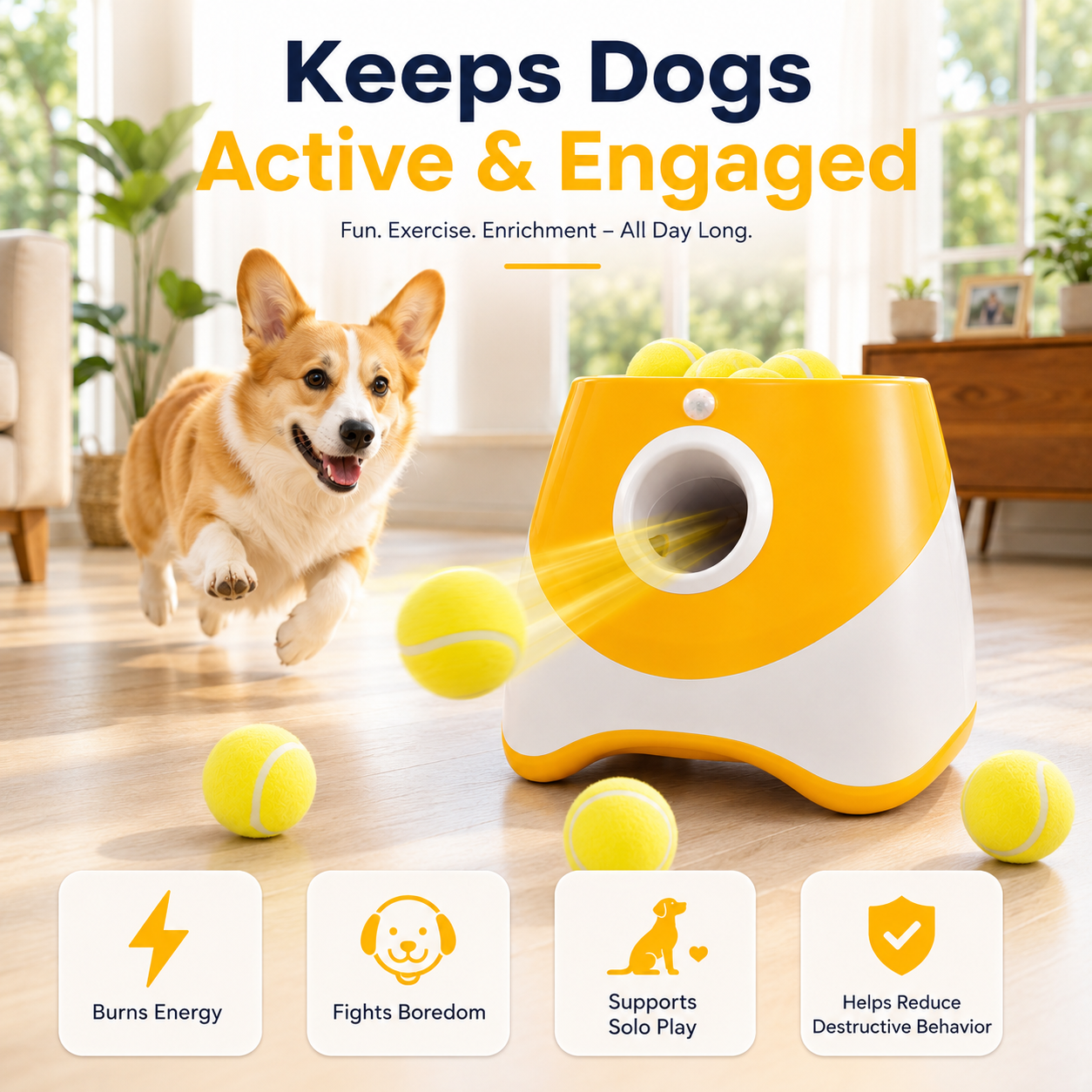Automatic Dog Ball Launcher with 5 ETPU Balls