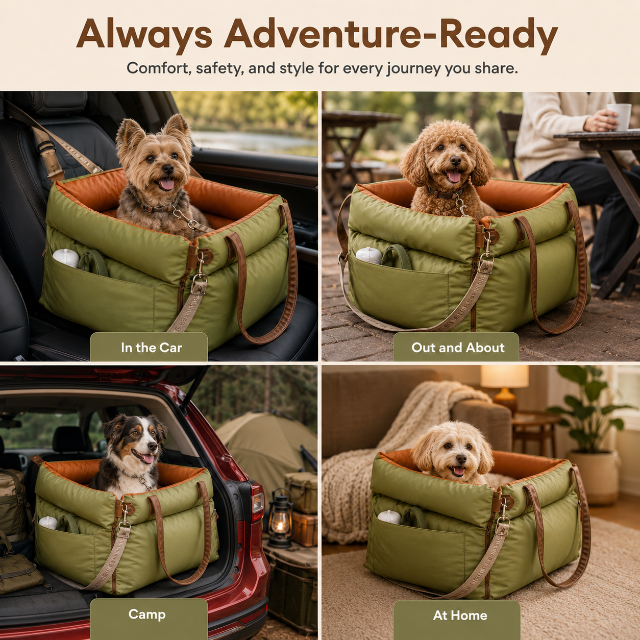 Dog Car Booster Bed – Waterproof Travel Seat with Safety Straps